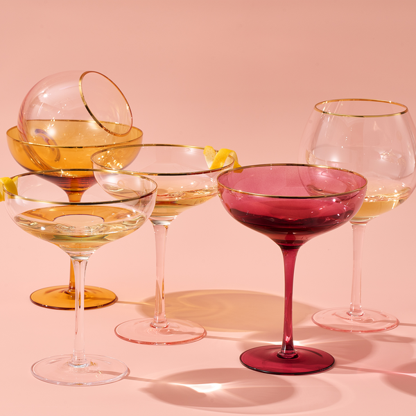 Palazzo Stemmed Wine Glassware, Set of 2, Pink