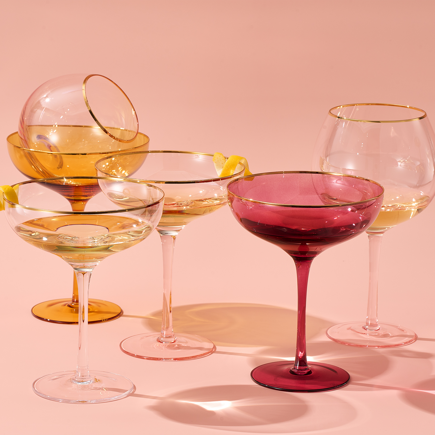 Palazzo Coupe Cocktail Glassware, Set of 2, Pink