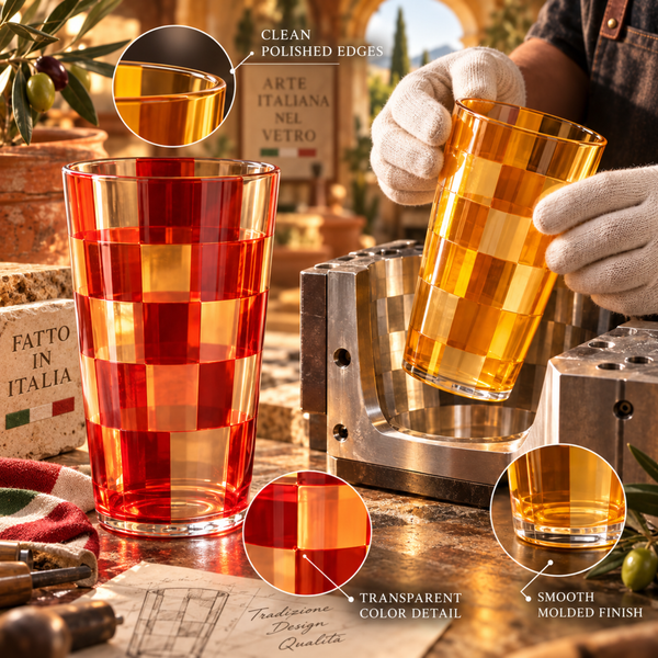 Amalfi Italian Checkered Tumblers 2 Piece Set 13oz Orange & Cream