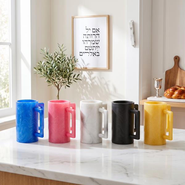 Khen Marbled Resin Washing Cup with Double Handles Blue