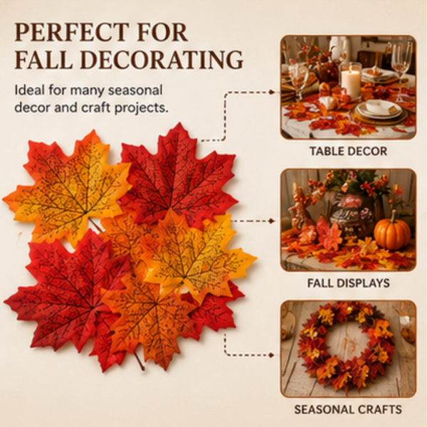 Artificial Maple Leaves 6 Colors Fall 150 PCS Winter, Summer Autumn Leaf Decorations