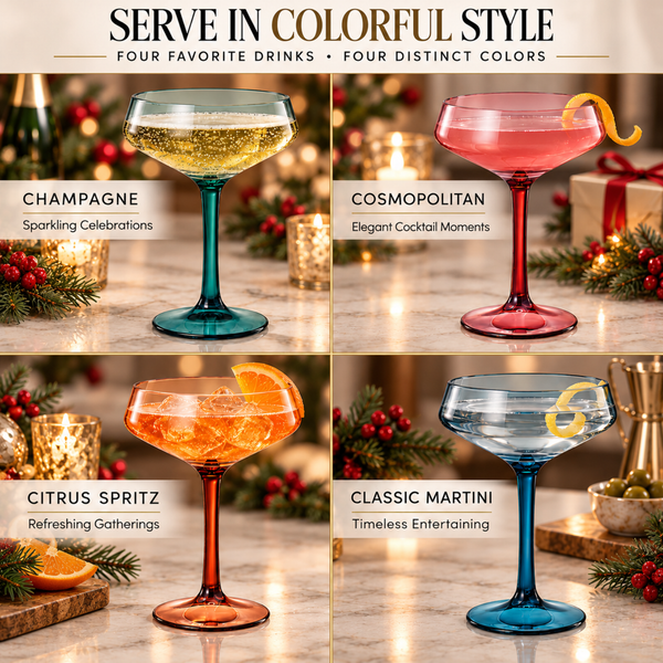 Colored Acrylic Coupe Glasses – Set of 4 Stemmed 8 oz