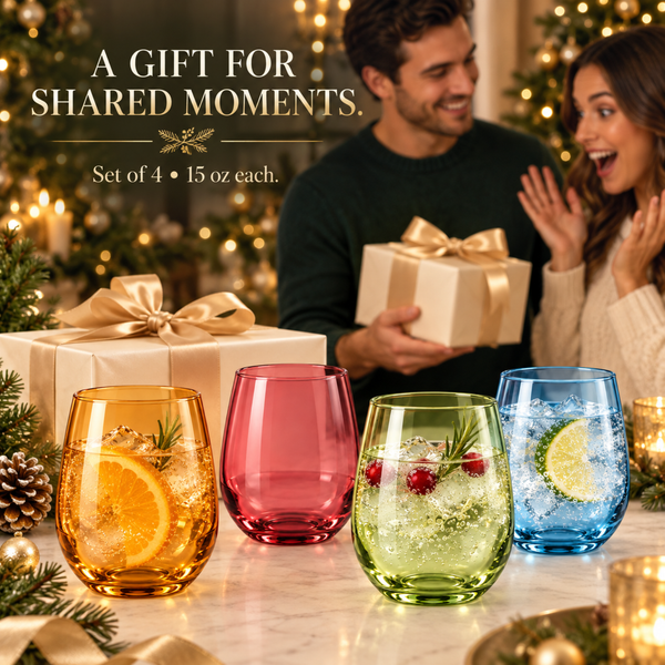 Tritan 15oz Shatterproof Stemless Wine Glasses - Set of 4 Plastic Tumblers