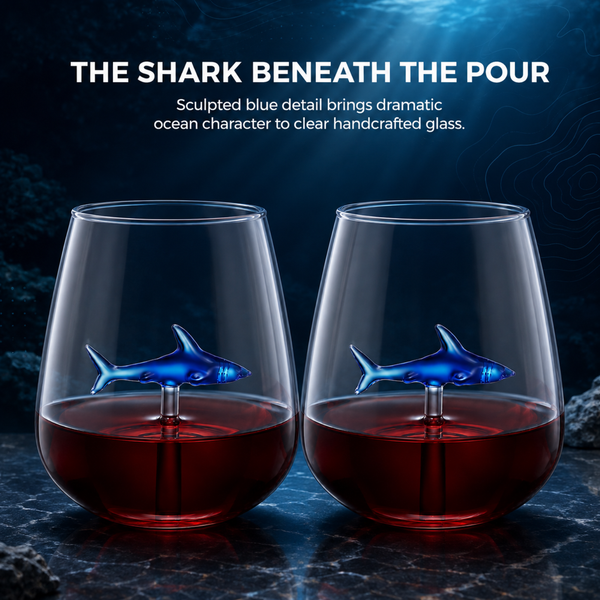 Handcrafted Stemless Shark Wine Glass - Personalized Set of 2