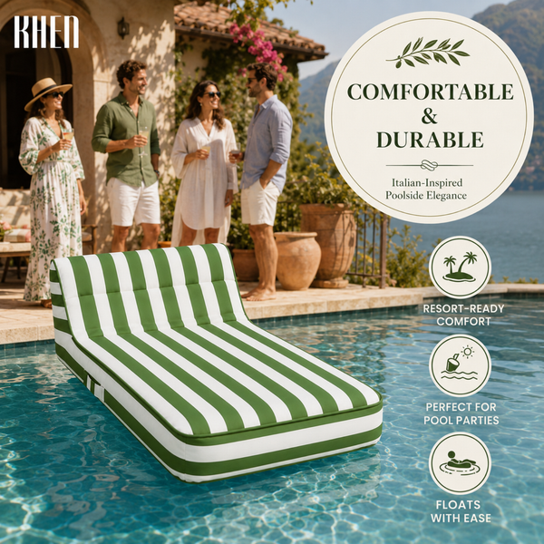 Green & White Striped Inflatable Pool Recliner Lounger – 69 Inch