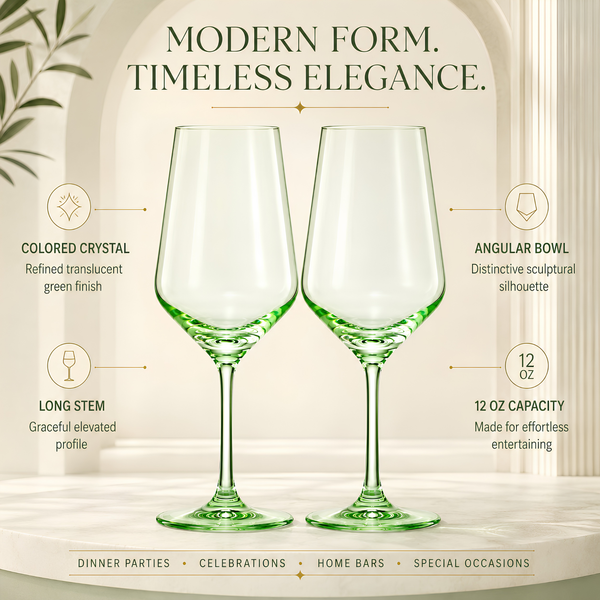 Monet Stemmed Wine Glassware, Green, Set of 2