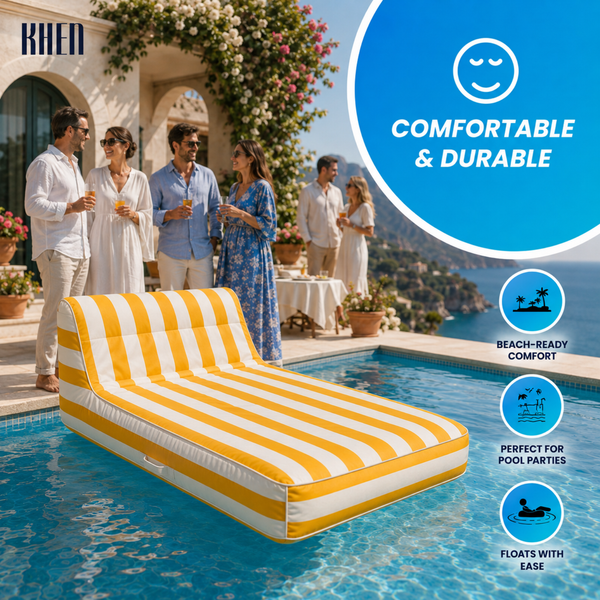 Yellow & White Striped Inflatable Pool Recliner Lounger – 69 Inch