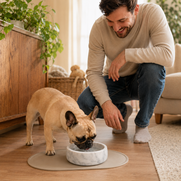 Khen White Marble Pet Bowl – 7.5