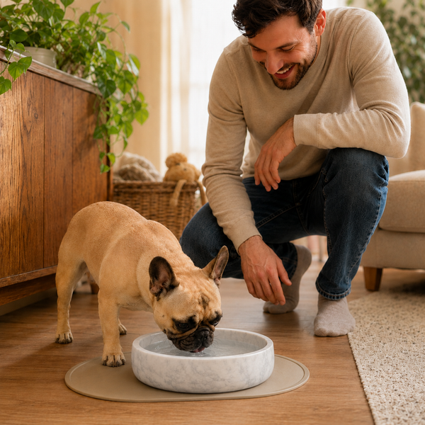 Khen White Marble Pet Bowl – 9.5
