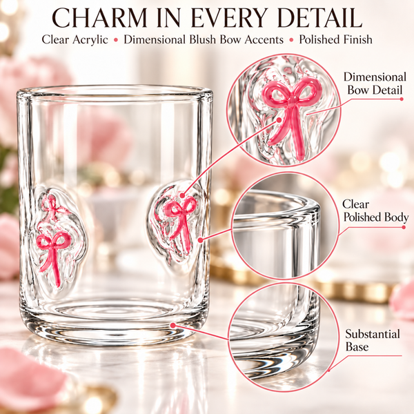 Khen Bowtie Tumblers Set Stylish Break Resistant Acrylic Drinkware - Set of 2 Pink