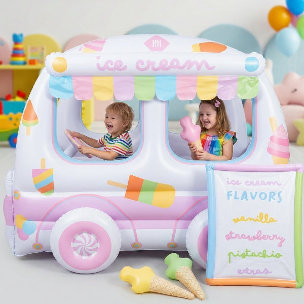 Inflatable Ice Cream Truck Playhouse, Large Shop Vehicle Playset for Kids