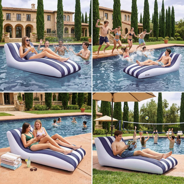 Mediterranean Stripe Lounger, 1 Piece, 60x32 Inch Blue