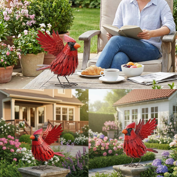 Cardinal Garden Decor Metal Yard Art: Red Bird Outdoor
