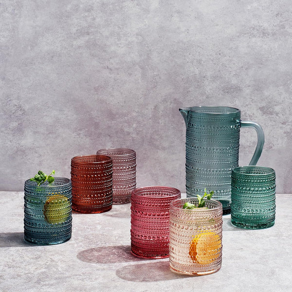 Tonal Hobnail Pitcher & Lowball Glassware Set