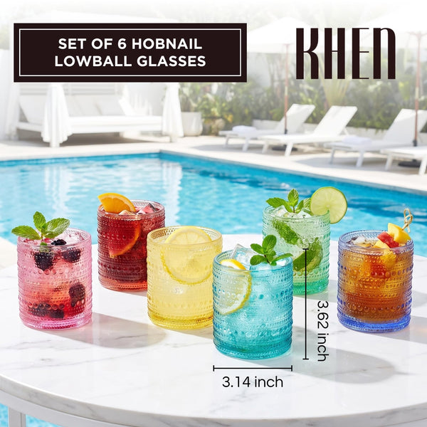 Hobnail Beaded Highball Drinking Tumbler Glasses | Set of 12