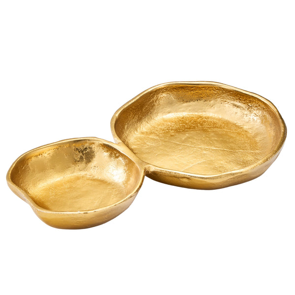 2 Cluster Decorative Bowls Bright Gold Snack Tray Bowl Chip & Dip Serving Piece Strong Brass Centerpiece Beautiful Room Accent & Entertaining Parties Home Decor Wedding Gifts 11 Inch Decorative Gift