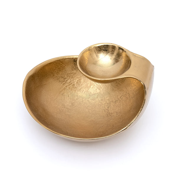 Chip and Dip Serving Bowl Gold Brass Tiered Snack, Candy & Salad Bowl Decorative Centerpiece Serving Platter for Nuts, Chip and Dip, Salsas, Food Tray, Serveware Home Decor Gift Entertaining 1PC