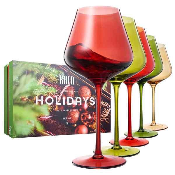 Christmas Holiday Wine Glasses Set of 5 – 20oz Goblets