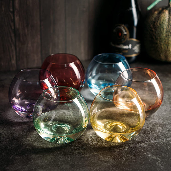 Colored Wine Glass Set, Large 12oz Bubble Glasses Set of 6, Unique Italian Style Tall for White & Red Wine, Water, Margarita Glasses, Color Tumbler, Gifts, Viral Beautiful Glassware (Stemless Bubble)