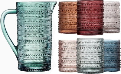 Tonal Hobnail Pitcher & Lowball Glassware Set