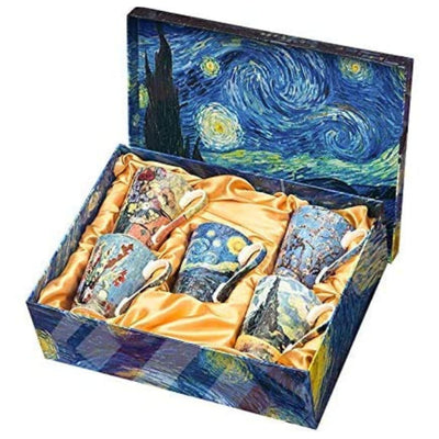 Van Gogh Bone China Set of 5 Large Mugs for Coffee and Tea, With Gift Box, 12