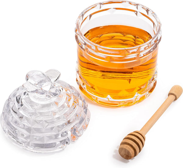 Crystal Bee Honey Dish Jar with Dipper and Lid 14oz