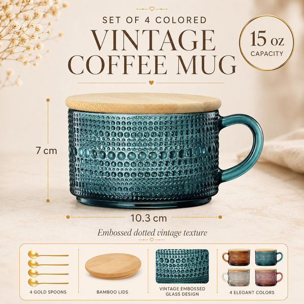 Vintage Hobnail Glass Coffee Mugs Set With Handles | Set of 4