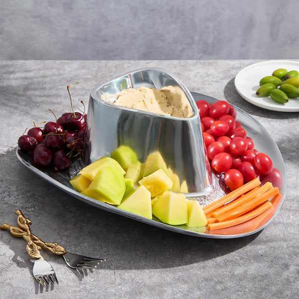 Cowboy Hat Chip and Dip Serving Bowl Silver Brass Snack, Western Candy & Salad Bowl - Chip n Dip All American Hat Centerpiece Serving Platter for Nuts, Salsas, Food, Serveware Decor Entertaining 1PC