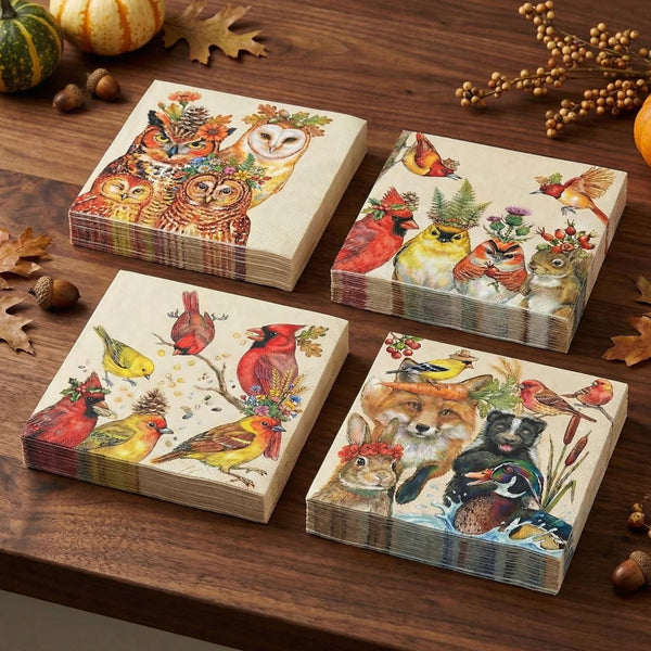 Khen Woodland Napkins, 100 Pack 4 Designs, 5