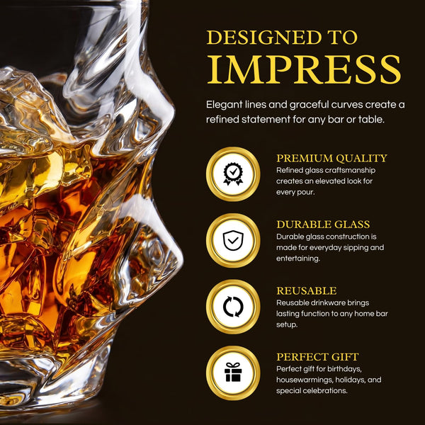 Storm Japanese Crystal Whiskey Glasses Set of 2 | 10oz