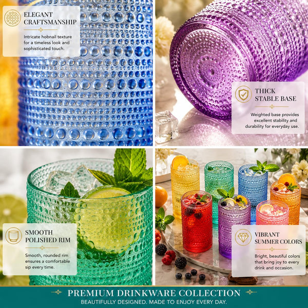 Madrid Acrylic Highball Hobnail Glassware, Set of 6