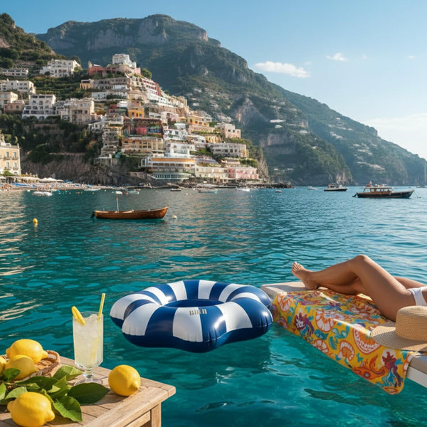 Amalfi Scalloped Pool Float Ring, 1 Piece, Blue & White Inflatable Swim Tube