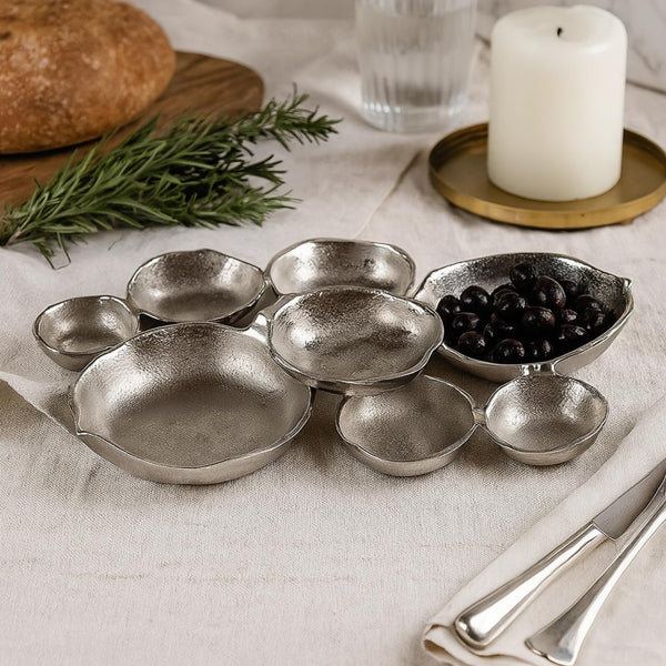 GUTE Cluster Decorative Bowls, Bright Silver Brass - Decoration, Snack Tray Bowl, Chip and Dip Strong Brass Beautiful Room Accent, Perfect for Entertaining, Parties, Home & Wedding Gifts 22