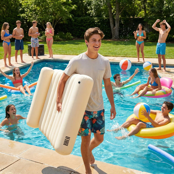 Bubble White Pool Lounger Float, Single, Regular Size Neoprene Inflatable Floating