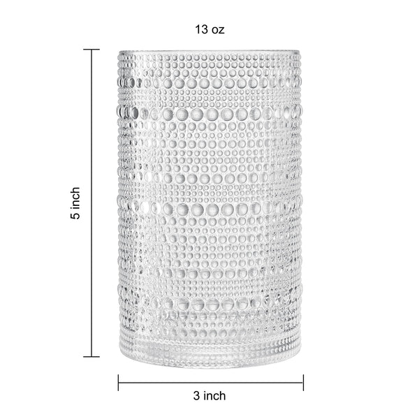 Khen Hobnail Drinking Glasses with Straws | Clear Colors | Set of 6