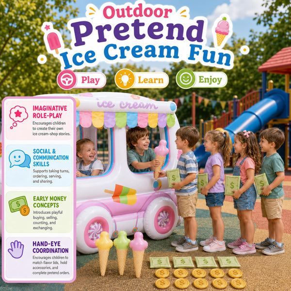 Inflatable Ice Cream Truck Playhouse, Large Shop Vehicle Playset for Kids