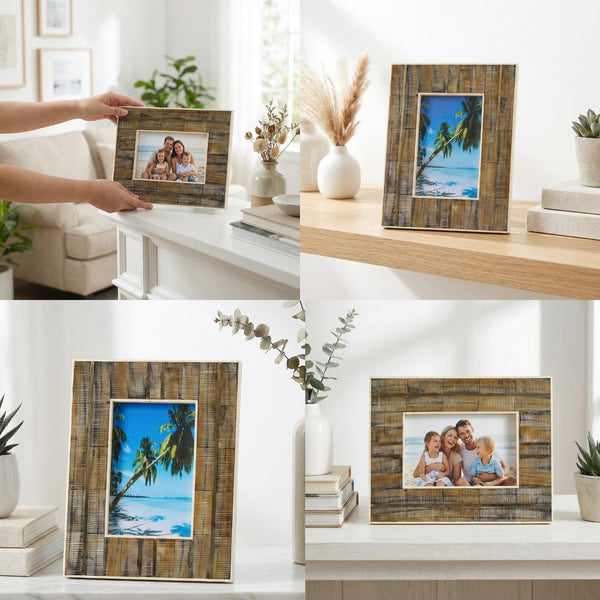 Ribbed Mango Wood & Bone Inlay 5x7 Photo Frame