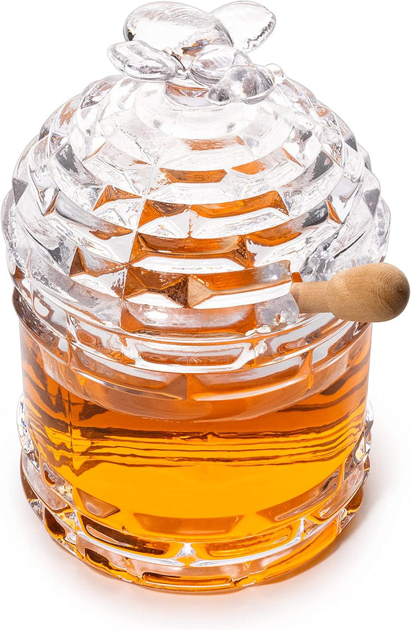 Crystal Bee Honey Dish Jar with Dipper and Lid 14oz