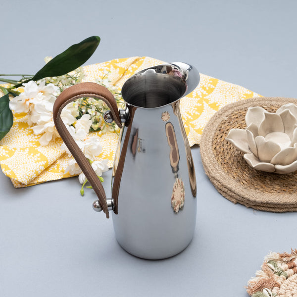 Stainless Steel Silver Water Pitcher Carafe with Leather Handle 10