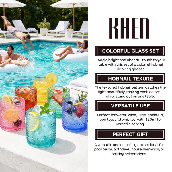 Hobnail Beaded Highball Drinking Tumbler Glasses | Set of 12