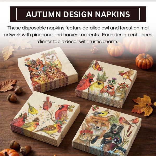 Khen Woodland Napkins, 100 Pack 4 Designs, 5