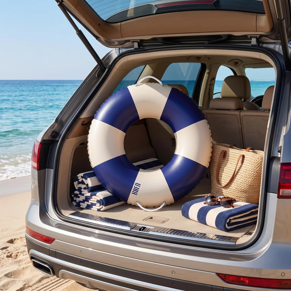 Portofino Inflatable Striped Pool Float Ring -  Navy & Cream