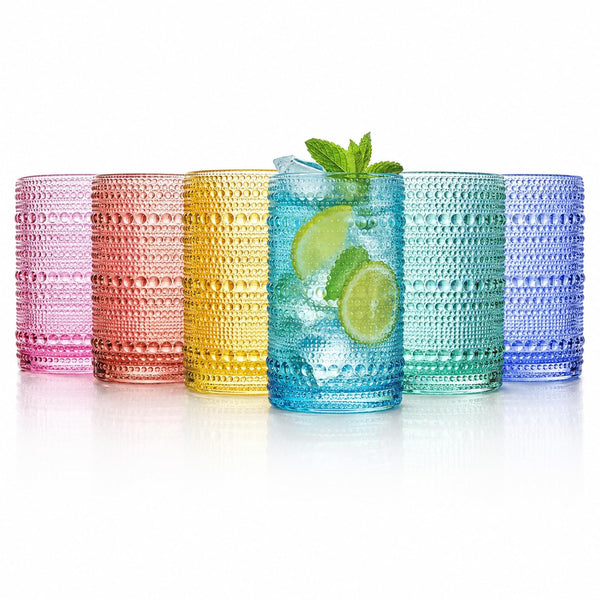 Khen Hobnail Beaded Highball Drinking Tumbler Glasses | Set of 6