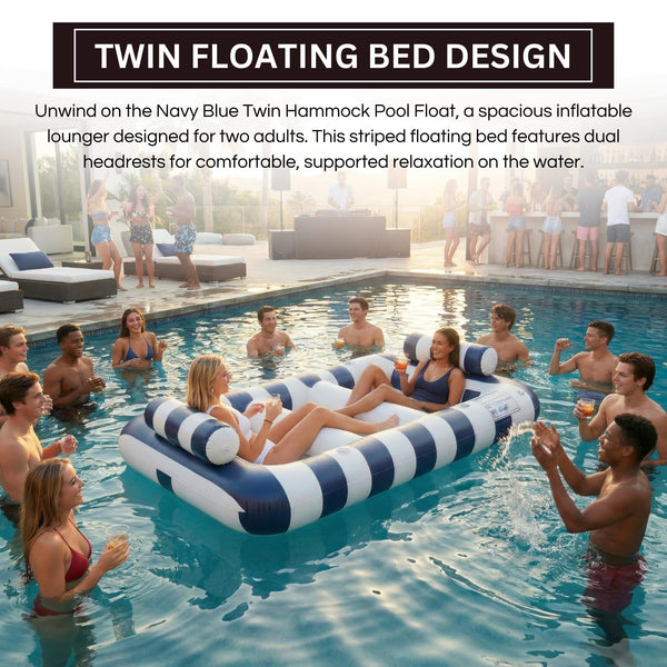 Navy Blue Twin Hammock Pool Float, Single Piece, 86.61 x 53.15 x 16.54