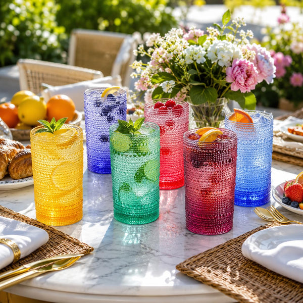 Madrid Acrylic Highball Hobnail Glassware, Set of 6