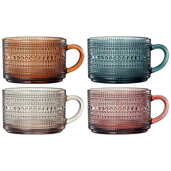 Vintage Hobnail Glass Coffee Mugs Set With Handles | Set of 4