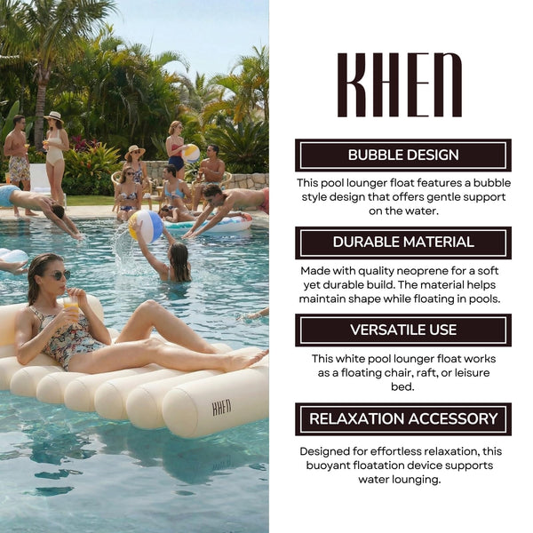 Bubble White Pool Lounger Float, Single, Regular Size Neoprene Inflatable Floating