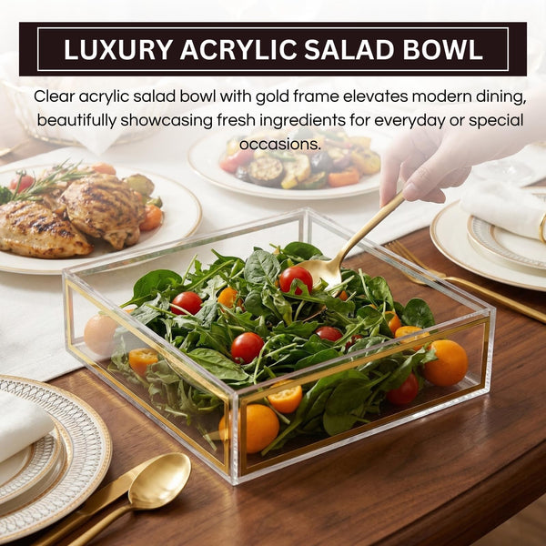 Acrylic Classic Salad Bowl Clear Gold Framed Rectangular