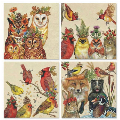 Khen Woodland Napkins, 100 Pack 4 Designs, 5