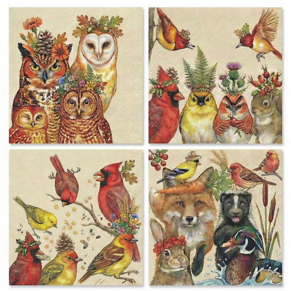 Khen Woodland Napkins, 100 Pack 4 Designs, 5